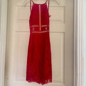 NBD Alijah Backless Ladder Lace Mini Dress (Red) in XS